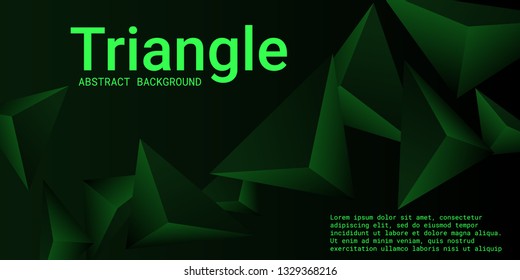 Triangle background. Abstract composition of triangular pyramids. Creative geometric background.  3D vector illustration . Emerald  three-dimensional triangular pyramids in space.