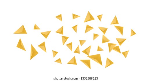 Triangle background. Abstract composition of triangular pyramids. Futuristic geometric background.  3D vector illustration . Golden  three-dimensional triangular pyramids in space.