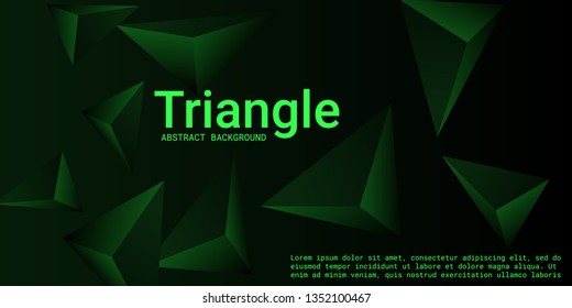 Triangle background. Abstract composition of triangular pyramids. 3D vector illustration . Futuristic geometric background.  Emerald  three-dimensional triangular pyramids in space.