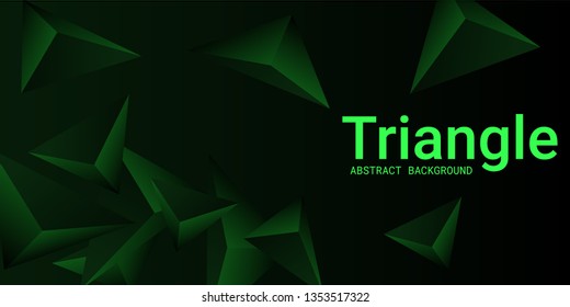 Triangle background. Abstract composition of triangular pyramids. Creative geometric background.  3D vector illustration . Emerald  three-dimensional triangular pyramids in space.