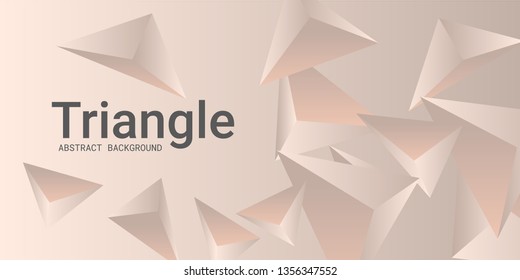 Triangle background. Abstract composition of triangular pyramids. 3D vector illustration . Modern geometric background.  Gentle beige  three-dimensional triangular pyramids in space.