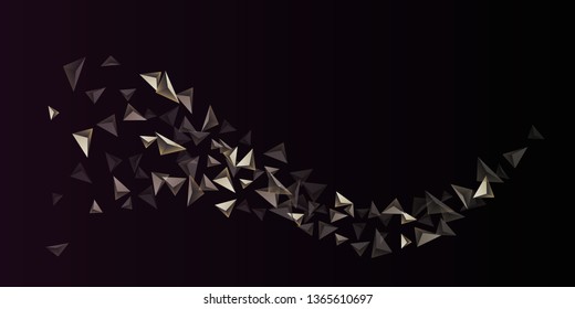Triangle background. Abstract composition of triangular pyramids. 3D vector illustration . Minimal geometric background.  Gold  three-dimensional triangular pyramids in space.