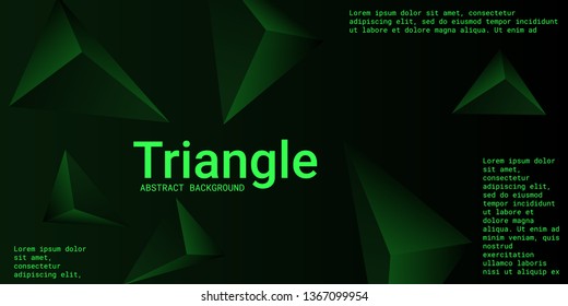 Triangle background. Abstract composition of triangular pyramids. Modern geometric background.  3D vector illustration . Emerald  three-dimensional triangular pyramids in space.