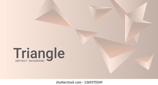 Triangle background. Abstract composition of triangular pyramids. Minimal geometric background.  3D vector illustration . Gentle beige  three-dimensional triangular pyramids in space.