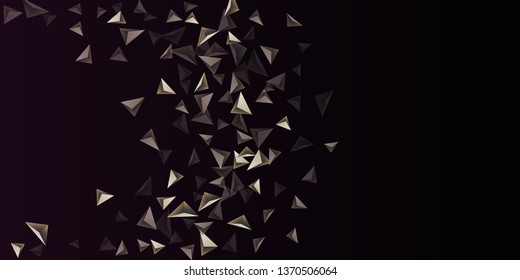 Triangle background. Abstract composition of triangular pyramids. 3D vector illustration . Creative geometric background.  Gold  three-dimensional triangular pyramids in space.