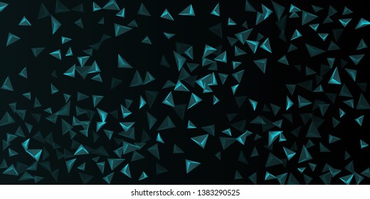 Triangle background. Abstract composition of triangular pyramids. Minimal geometric background.  3D vector illustration . Turquoise  three-dimensional triangular pyramids in space.