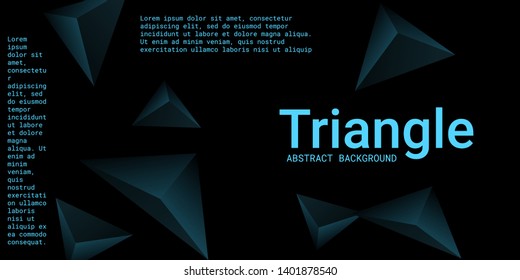 Triangle background. Abstract composition of triangular pyramids. Futuristic geometric background.  3D vector illustration . Turquoise  three-dimensional triangular pyramids in space.