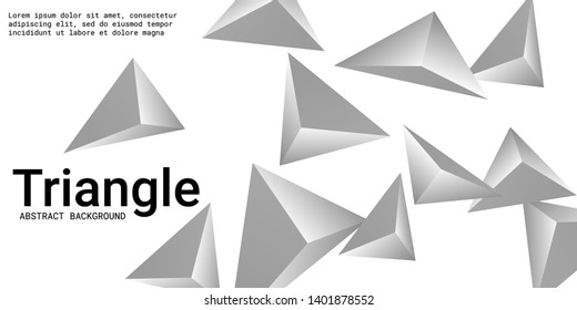 Triangle background. Abstract composition of triangular pyramids. 3D vector illustration . Creative geometric background.  Silver  three-dimensional triangular pyramids in space.
