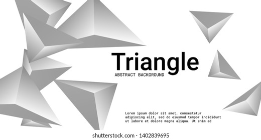 Triangle background. Abstract composition of triangular pyramids. 3D vector illustration . Futuristic geometric background.  Silver  three-dimensional triangular pyramids in space.
