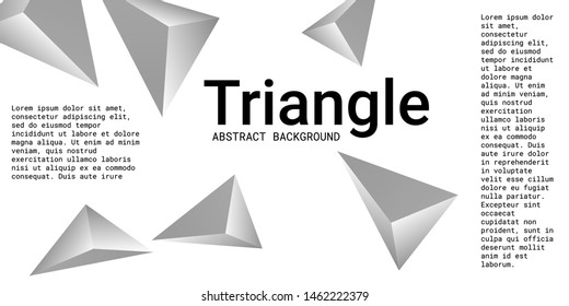Triangle background. Abstract composition of triangular pyramids. Futuristic geometric background.  3D vector illustration . Silver  three-dimensional triangular pyramids in space.