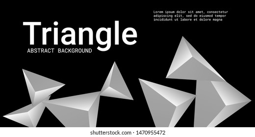 Triangle background. Abstract composition of triangular pyramids. 3D vector illustration . Futuristic geometric background.  Metal  three-dimensional triangular pyramids in space.