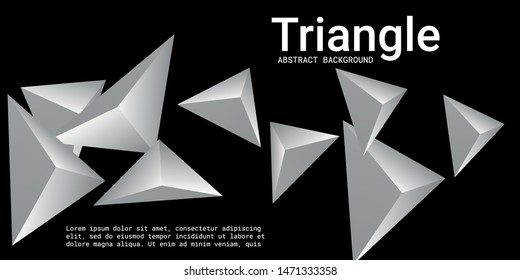 Triangle background. Abstract composition of triangular pyramids. Modern geometric background.  3D vector illustration . Metal  three-dimensional triangular pyramids in space.