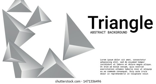 Triangle background. Abstract composition of triangular pyramids. Futuristic geometric background.  3D vector illustration . Silver  three-dimensional triangular pyramids in space.