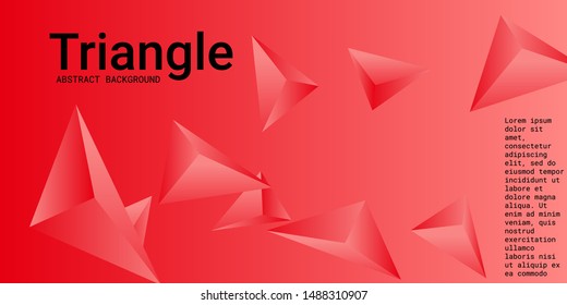 Triangle background. Abstract composition of triangular pyramids. 3D vector illustration . Futuristic geometric background.  Red  three-dimensional triangular pyramids in space.