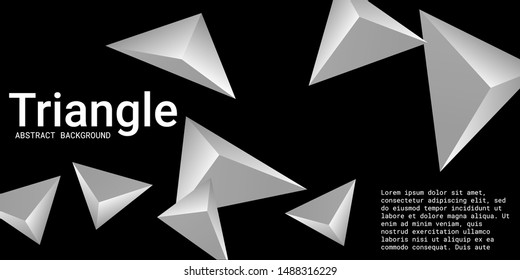 Triangle background. Abstract composition of triangular pyramids. 3D vector illustration . Minimal geometric background.  Metal  three-dimensional triangular pyramids in space.