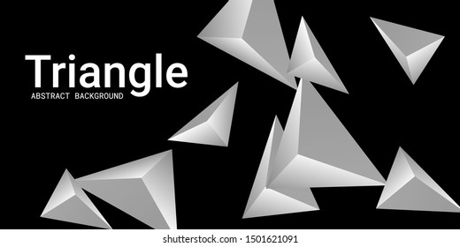 Triangle background. Abstract composition of triangular pyramids. Minimal geometric background.  3D vector illustration . Metal  three-dimensional triangular pyramids in space.