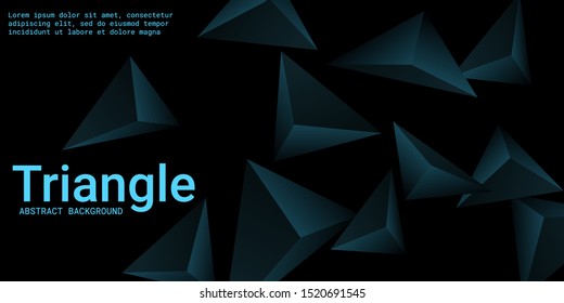 Triangle background. Abstract composition of triangular pyramids. 3D vector illustration . Modern geometric background.  Turquoise  three-dimensional triangular pyramids in space.