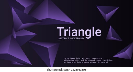Triangle background. Abstract composition of triangular pyramids. 3D vector illustration . Minimal geometric background.  Violet  three-dimensional triangular pyramids in space.