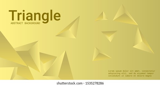 Triangle background. Abstract composition of triangular pyramids. 3D vector illustration . Futuristic geometric background.  Yellow  three-dimensional triangular pyramids in space.