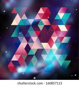 Triangle background with galaxy texture, vector illustration