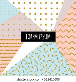 Triangle background with geometric shapes, elements with gold patterns in hipster style. 