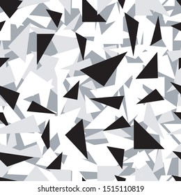Triangle background. Seamless pattern. Geometric abstract texture. Gray, White and black colors. Polygonal mosaic style. Vector illustration.