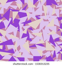 Triangle background. Seamless pattern. Geometric abstract texture. Purple soft pastel colors. Polygonal mosaic style. Vector illustration.