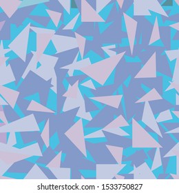 Triangle background. Seamless pattern. Geometric abstract texture. Blue and purple soft pastel colors. Polygonal mosaic style. Vector illustration.