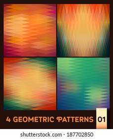 Triangle background set. Retro label design, colorful mosaic banner. Composition with geometric shapes, relief triangles