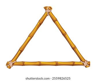 Triangle bamboo frame tied with rope, perfect for jungle themed designs. Vector cartoon illustration