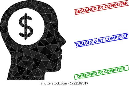 Triangle bank thinking polygonal 2d illustration, and unclean simple Designed by Computer stamp seals. Bank Thinking icon is filled with triangles. Simple stamp seals uses lines, rects in red, blue,