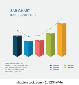 Triangle Bar Chart Infographics Elements 3D Vector Flat Design, Sign, Icon Full Color, Template