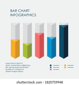 Triangle Bar Chart Infographics Elements 3D Vector Flat Design, Sign, Icon Full Color, Template