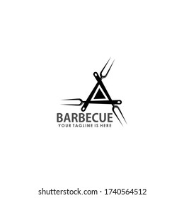 triangle and barbecue logo template design vector, food concept logo template