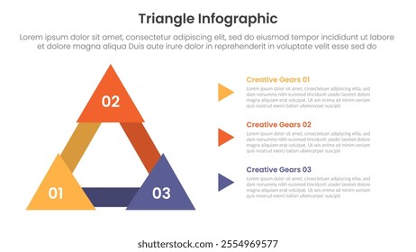 triangle base shape infographic template banner with thick outline triangle with cover edge and triangle stack point with 3 point for slide presentation vector