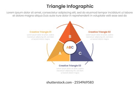 triangle base shape infographic template banner with big center with outline circle base with 3 point for slide presentation vector