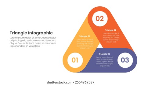 triangle base shape infographic template banner with triangle round rectangle structure stack cycle circular with circle edge with 3 point for slide presentation vector