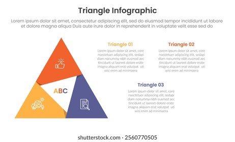 triangle base shape infographic template banner with triangle shape flipped shadow with 3 point for slide presentation vector