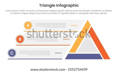 triangle base shape infographic template banner with sharp triangle and box container alongside on left position with 3 point for slide presentation vector