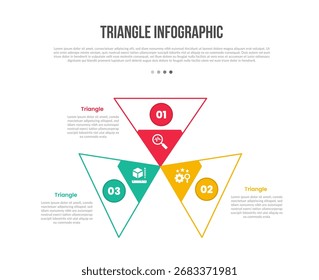 triangle base shape infographics template diagram with centered direction with circle and edge slice part with 3 point step creative simple flat outline vector