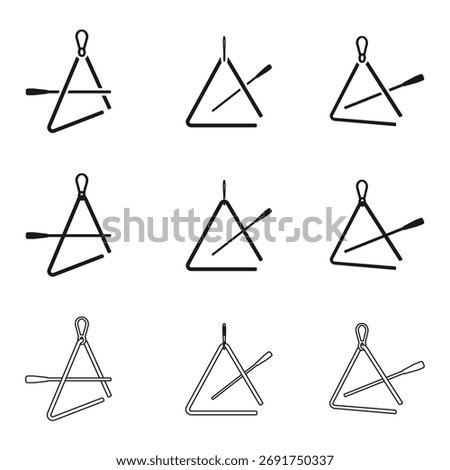 triangle bell music instrument set vector illustration isolated on white background.