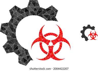 Dreieck-Bio-Hazard-Illustration der Industrie mit polygonalen Symbolen. Das Low-Poly-Icon der Biorisk Industry ist mit Dreiecken gefüllt. Flaches abstraktes Maschensymbol auf der Grundlage des Biogefährdungssymbol der Industrie.