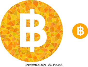 Triangle bitcoin coin polygonal icon illustration. Bitcoin Coin lowpoly icon is filled with triangles. Flat filled abstract mesh image based on bitcoin coin icon.