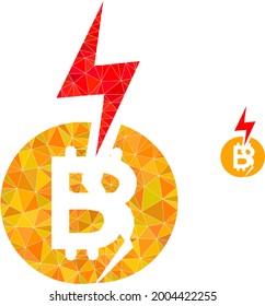 Triangle bitcoin crash polygonal icon illustration. Bitcoin Crash lowpoly icon is filled with triangles. Flat filled geometric mesh symbol based on bitcoin crash icon.