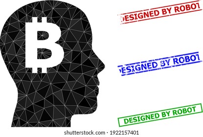 Triangle bitcoin imagination polygonal icon illustration, and textured simple Designed by Robot seals. Bitcoin Imagination icon is filled with triangles. Simple stamp seals uses lines, rects in red,