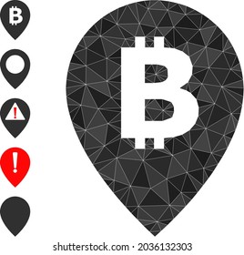 Triangle bitcoin map pointer polygonal symbol illustration, and similar icons. Bitcoin Map Pointer is filled with triangles. Low-poly bitcoin map pointer designed of chaotic filled triangles.