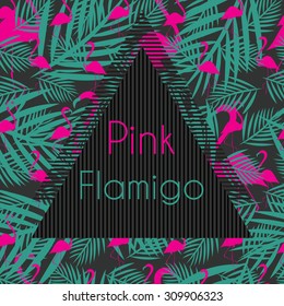 triangle black frame on seamless flamingo vector pattern