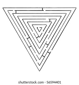 triangle black maze against white background, abstract vector art illustration