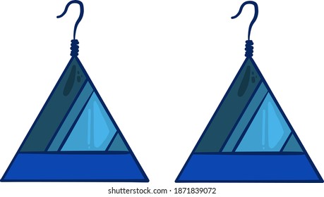 Triangle blue earrings, illustration, vector on white background.