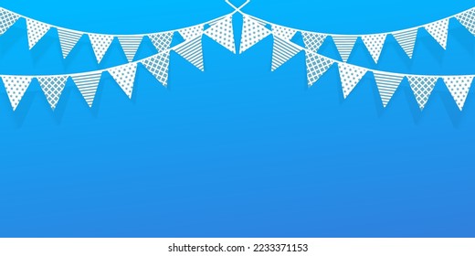 Triangle Blue and White color flags garland chain with simple geometric shape pattern for boy birthday celebration